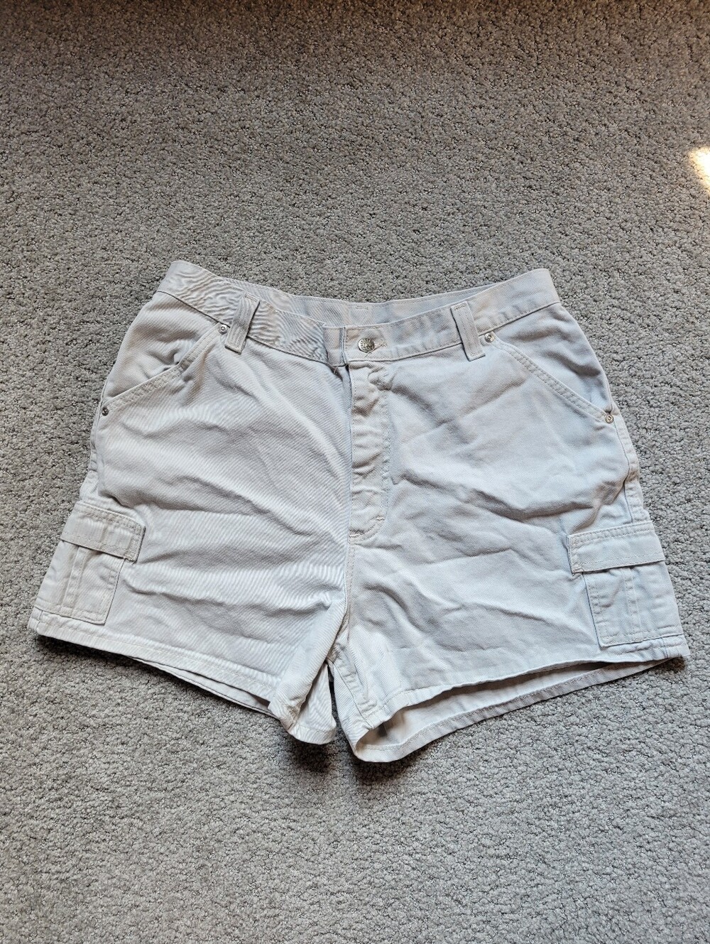 Vintage Lee Riveted Women's Khaki Cargo Shorts Size 14 Petite 100% Cotton